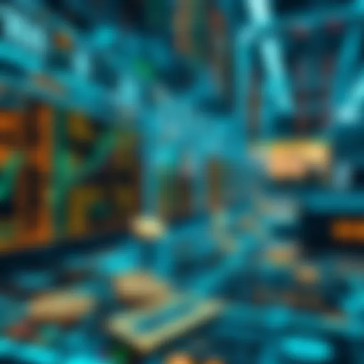 A futuristic depiction of digital currency transactions occurring in a virtual environment.