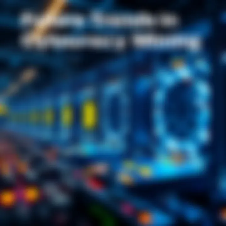 A futuristic representation of cryptocurrency mining trends and regulations shaping the industry's future.